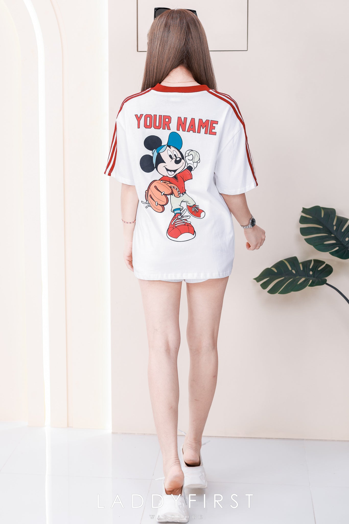 【O1274 / 1329】高品质V领撞色包边米奇印花Oversized 休闲上衣❤❤