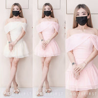 【D8238081】高品质气质温柔风一字肩亮面网纱连身裙子 ❤️❤️ 【B-R1-C3】