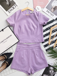 【SS8229971】【LFW独家小圆饼】高品质两件式西装时尚套装 圆领短袖百搭上衣➕西装高腰百搭短裤，有口袋 ❤️❤️ 【E-R2-C2】