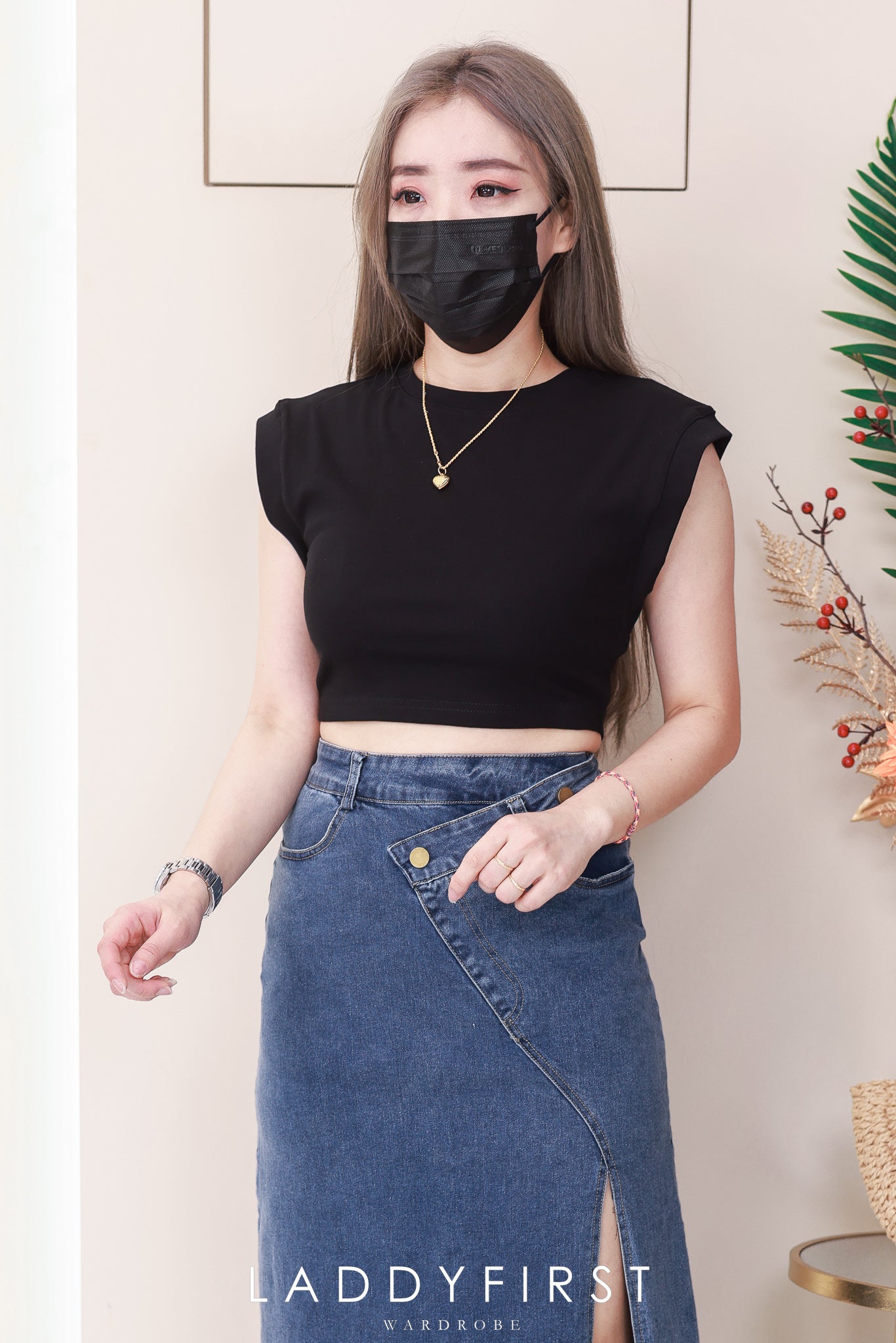 【L121417】高品质COTTON JEANS牛仔弹力韩系时尚开叉设计高腰裙子，有口袋 ❤️❤️ 【A-R1-C1】