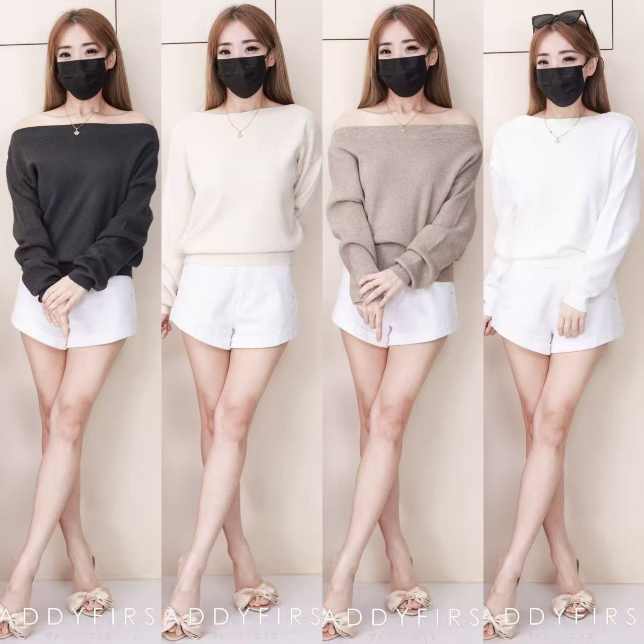 【T2923】高品质韩风性感斜肩简约又气质针织长袖上衣 ❤❤