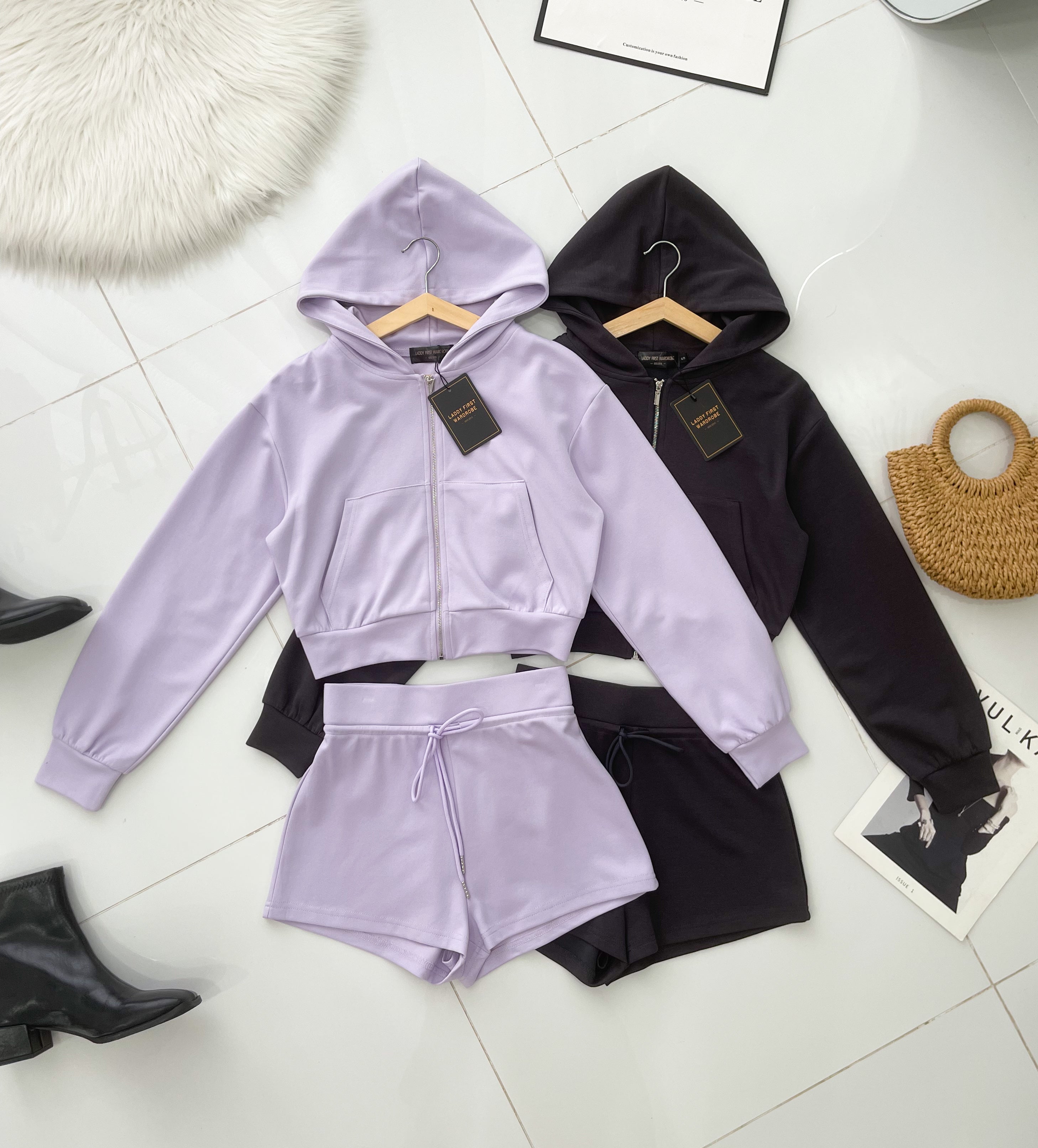 【SS3530】独家爆款高品质纯棉连帽简约休闲运动装百搭套装 连帽长袖上衣➕松紧腰弹力百搭短裤 ❤️❤️