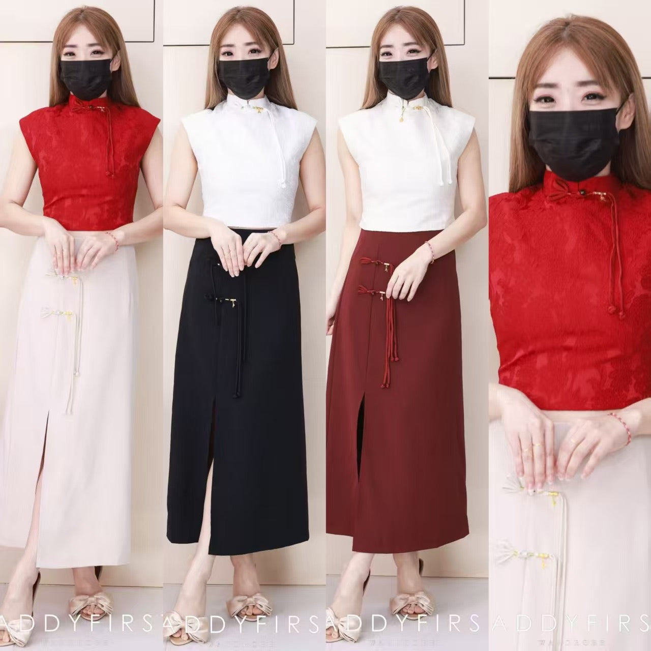 【SS6930】高品质两件式新中式旗袍套装 旗袍提花上衣➕侧边开叉设计西装高腰百搭长裙 ❤️❤️