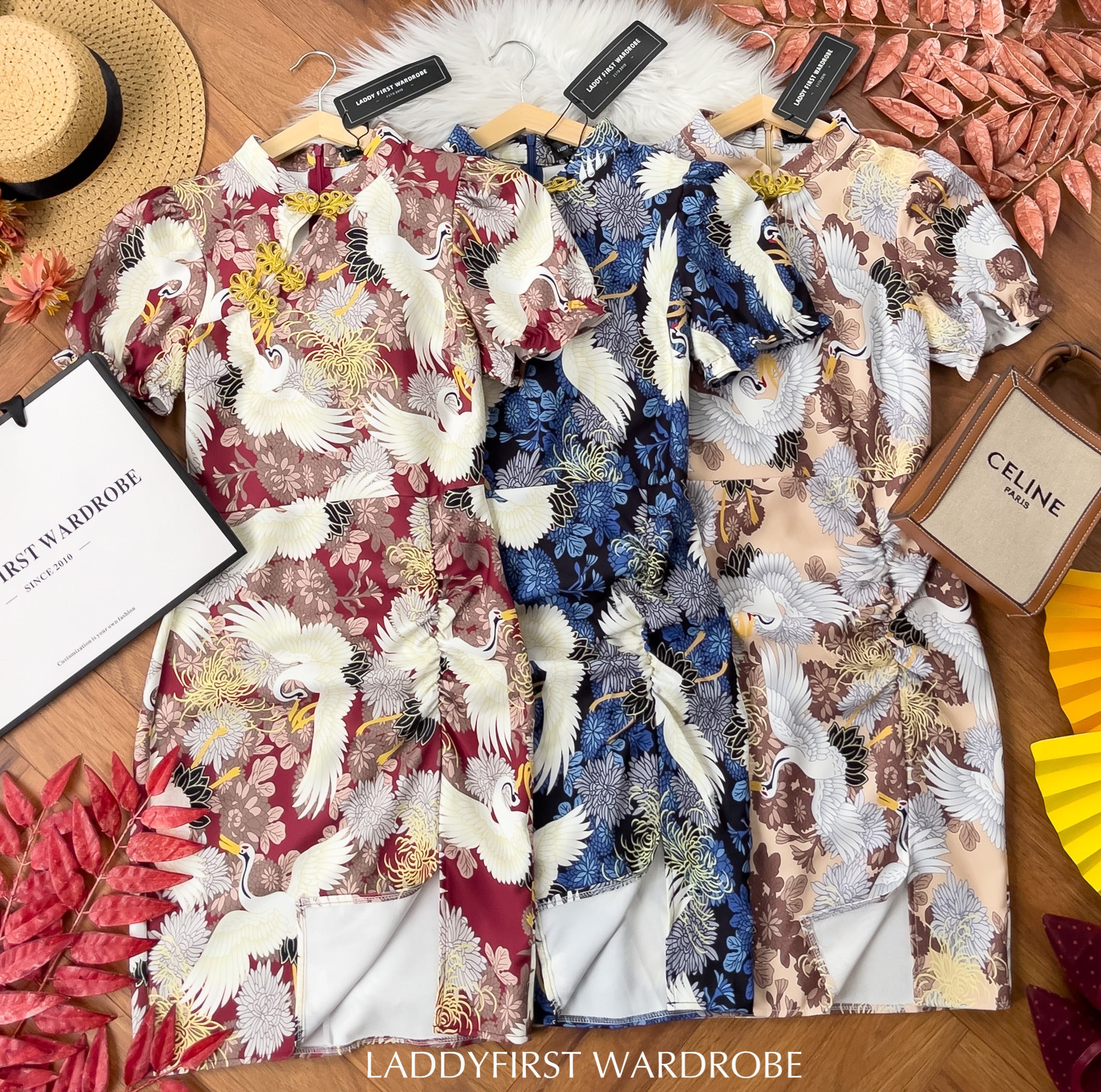 【D3313】独家爆款国潮仙鹤高端唐装旗袍连身裙子【B-R3-C2】