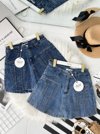 【S3524】独家爆款高品质牛仔COTTON JEANS简约显瘦显腿长百搭牛仔高腰裤裙，有口袋 ❤️❤️【B-R3-C1】