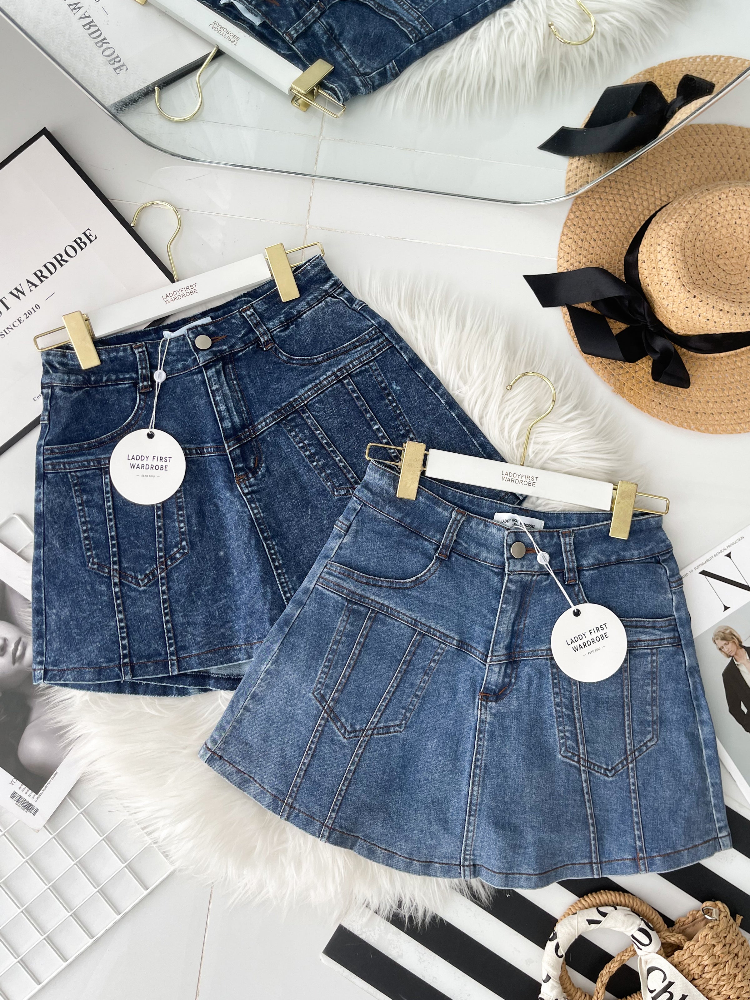 【S3524】独家爆款高品质牛仔COTTON JEANS简约显瘦显腿长百搭牛仔高腰裤裙，有口袋 ❤️❤️【B-R3-C1】