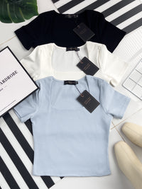 【T50152】LFW独家爆款高品质无痕双层方领短袖纯棉弹力简约日常百搭款上衣 ❤❤ 【A-R1-C3】