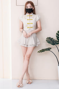 【SS3499】【LFW独家小圆饼】高品质两件式新中式高端国风提花旗袍套装 精致金线盘扣提花旗袍上衣➕荷叶下摆西装高腰百搭裤裙 ❤️❤️【A-R3-C6】