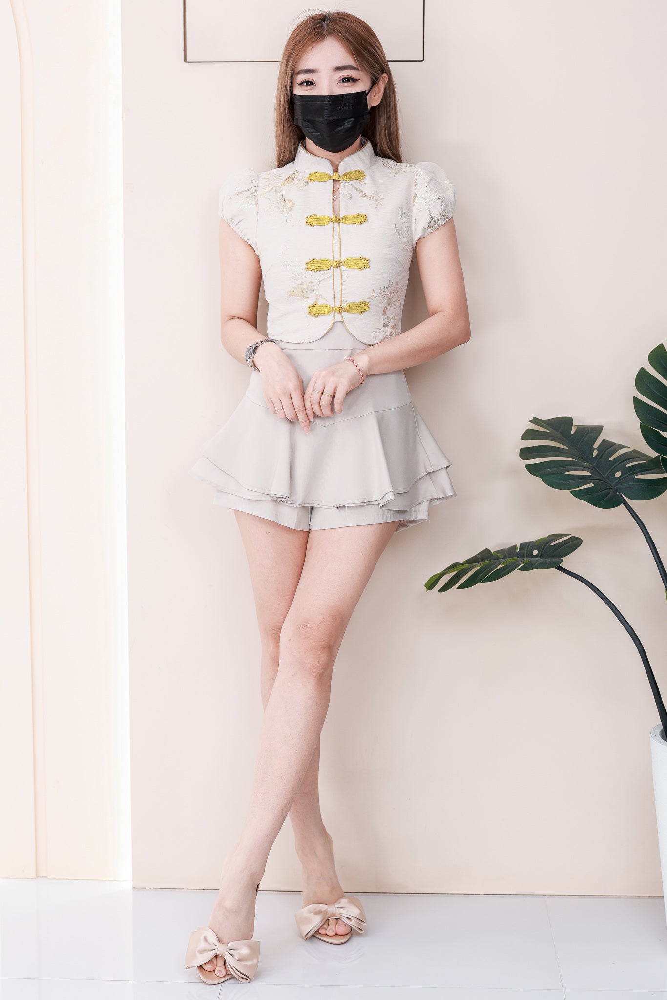 【SS3499】【LFW独家小圆饼】高品质两件式新中式高端国风提花旗袍套装 精致金线盘扣提花旗袍上衣➕荷叶下摆西装高腰百搭裤裙 ❤️❤️【A-R3-C6】