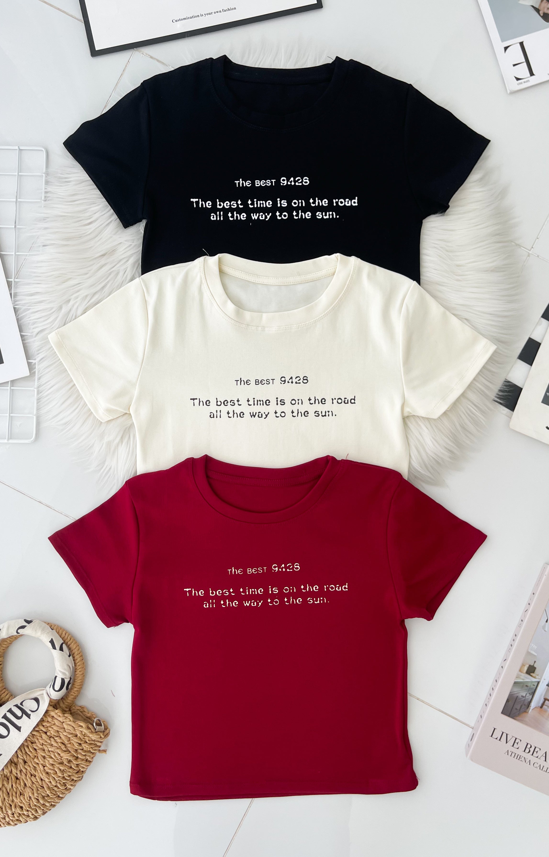 【T9017】高品质印图字母纯棉弹力圆领短袖日常简约休闲百搭上衣 ❤️