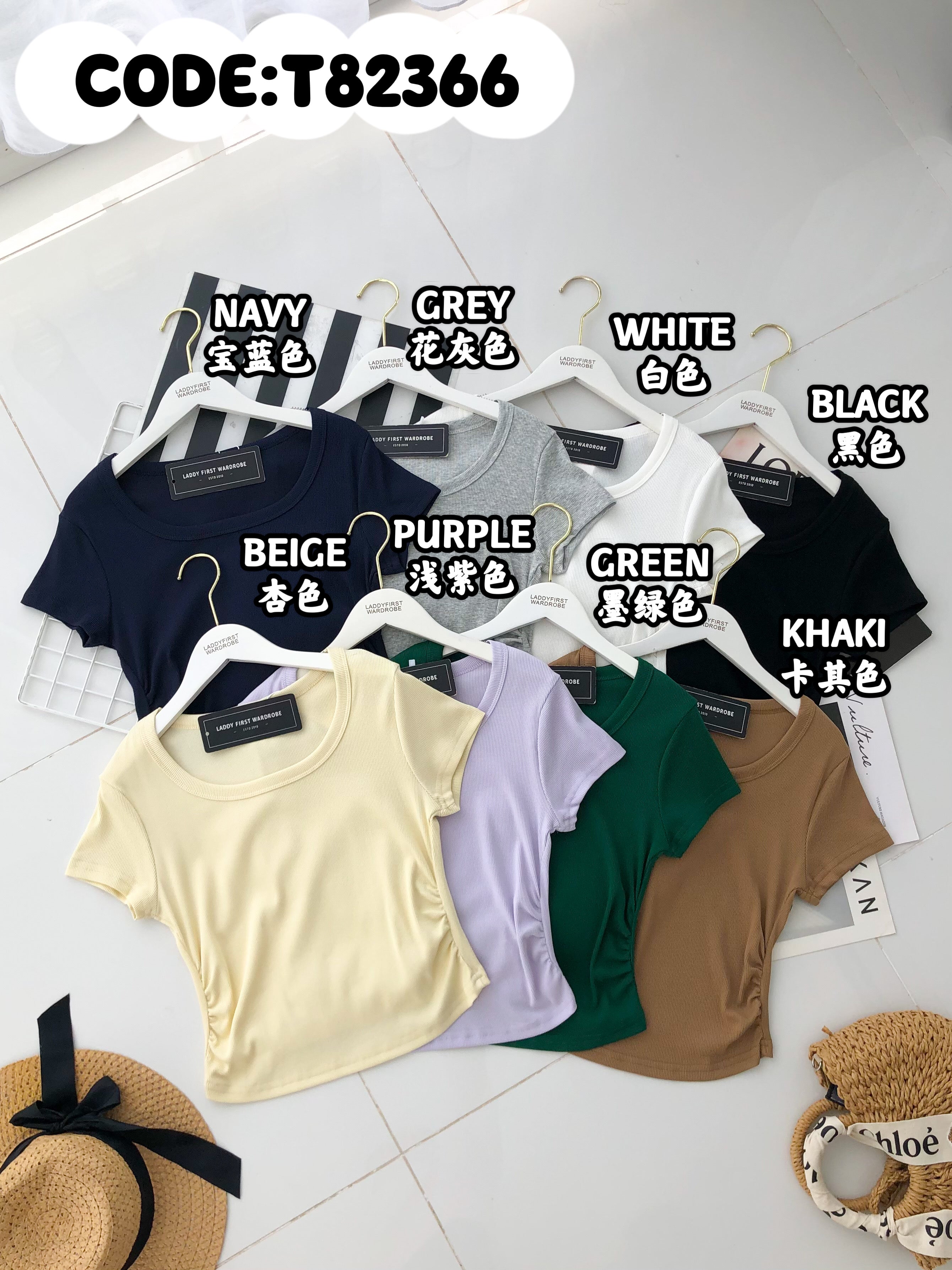 【T82366】高品质圆领短袖螺纹弹力腰间修身设计休闲百搭上衣 ❤️❤️
