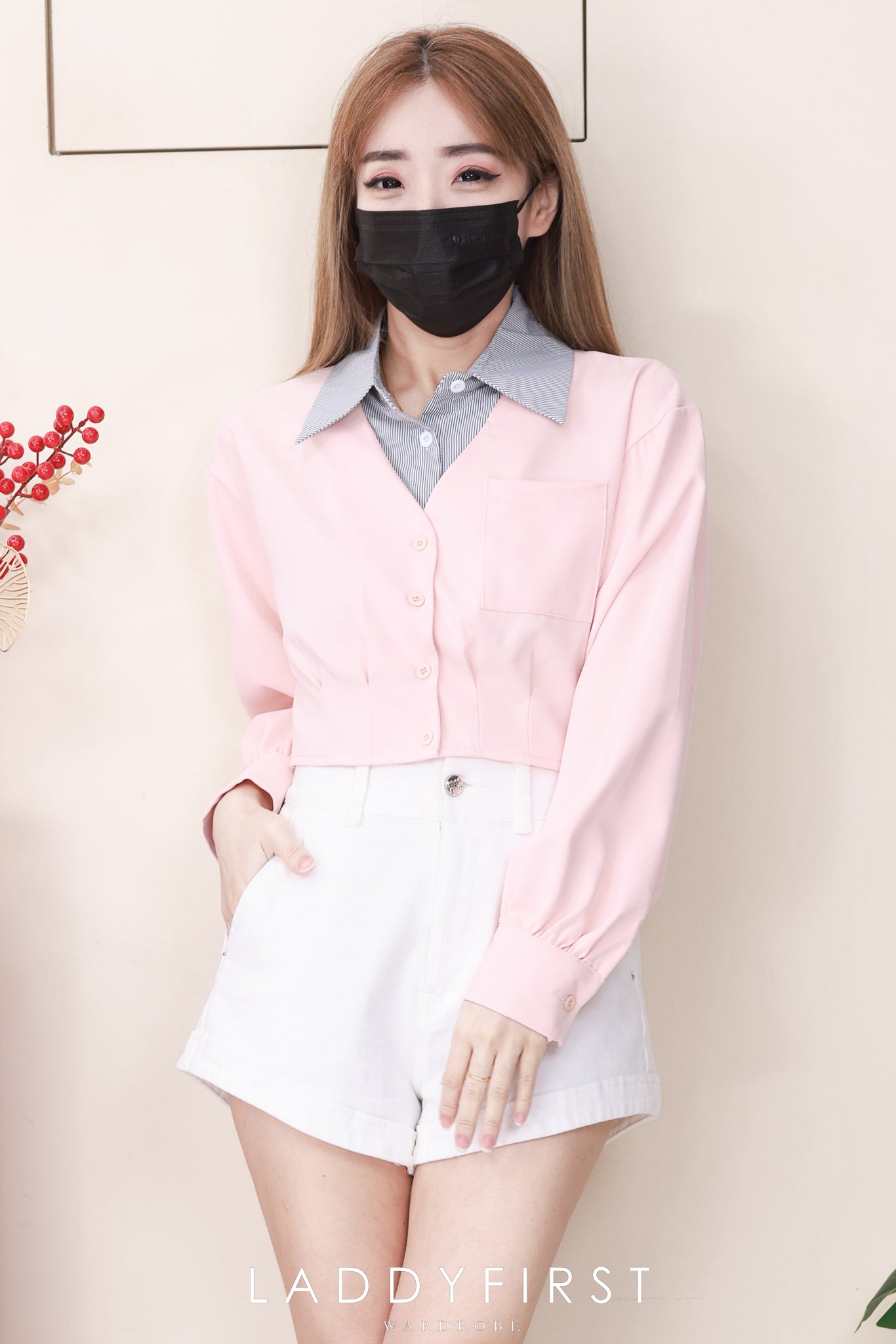 【T98793】高品质假两件线条翻领拼接西装长袖上衣 ❤❤