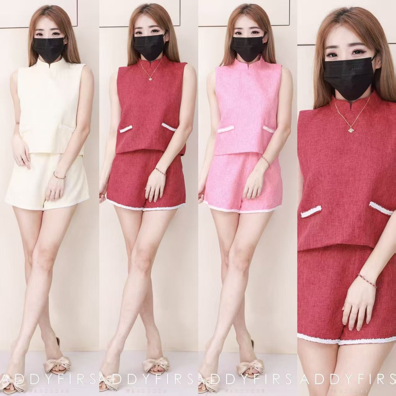 【SS21788 / 19759】高品质两件式小香风简约时尚套装 宽松无袖小香风上衣 ➕小香风高腰短裤，有口袋 ❤️❤️