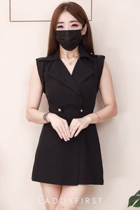 【D98961】高品质气质女神款翻领西装连身裤裙，有口袋 ❤❤【C-R1-C1】