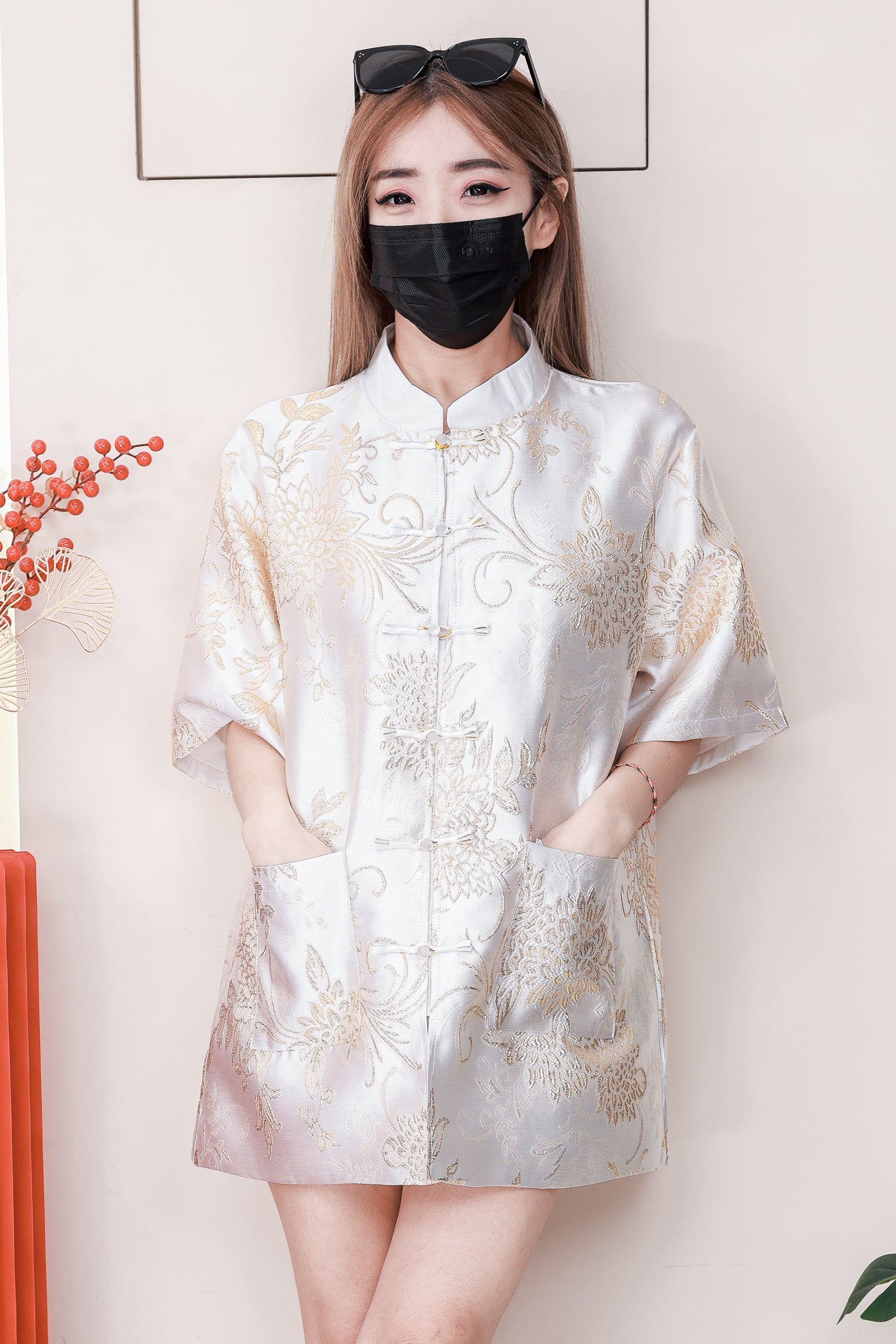 【T6862】高品质富贵牡丹金线提花男女同款唐装旗袍上衣，有口袋 ❤❤