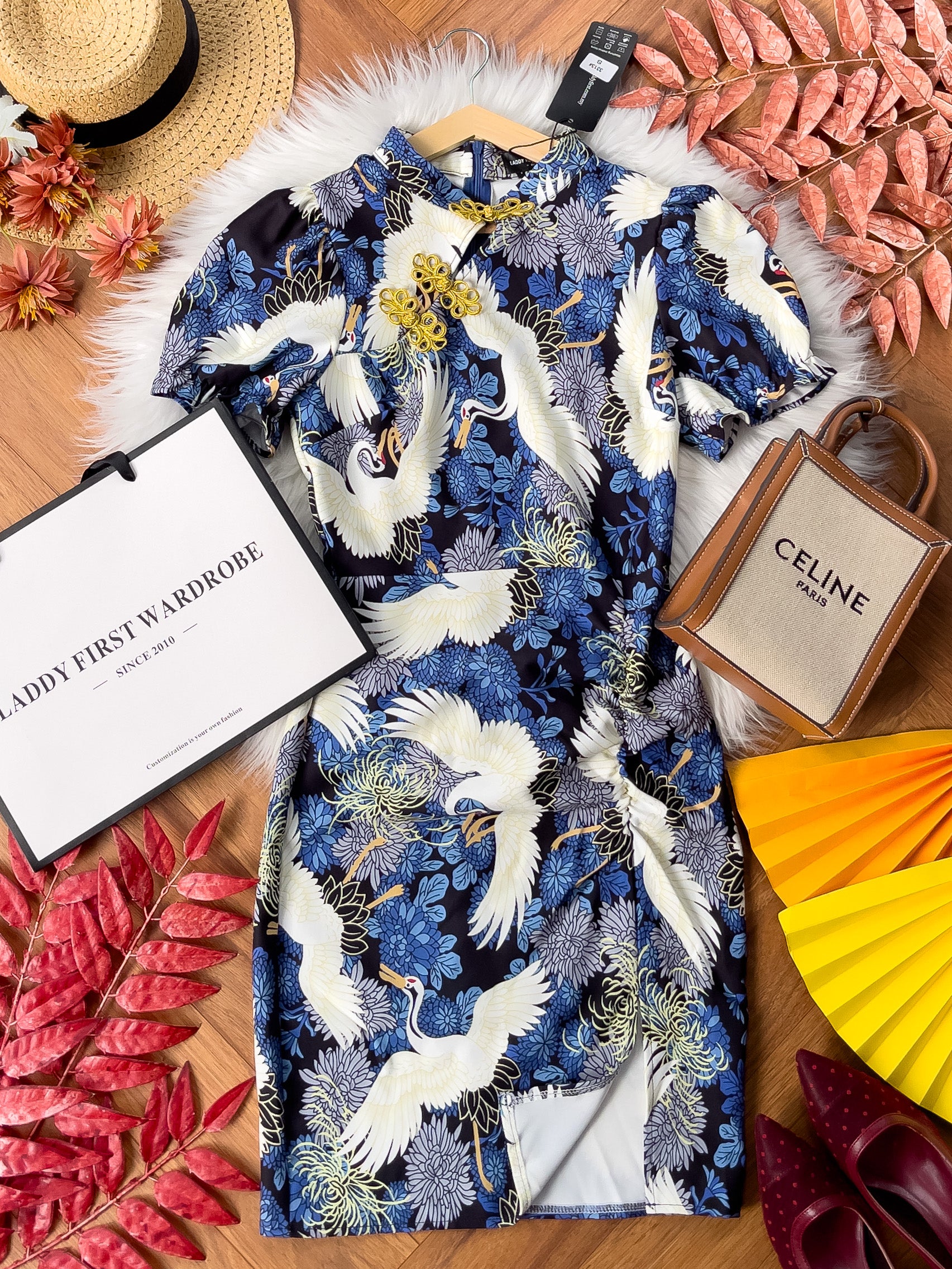 【D3313】独家爆款国潮仙鹤高端唐装旗袍连身裙子【B-R3-C2】