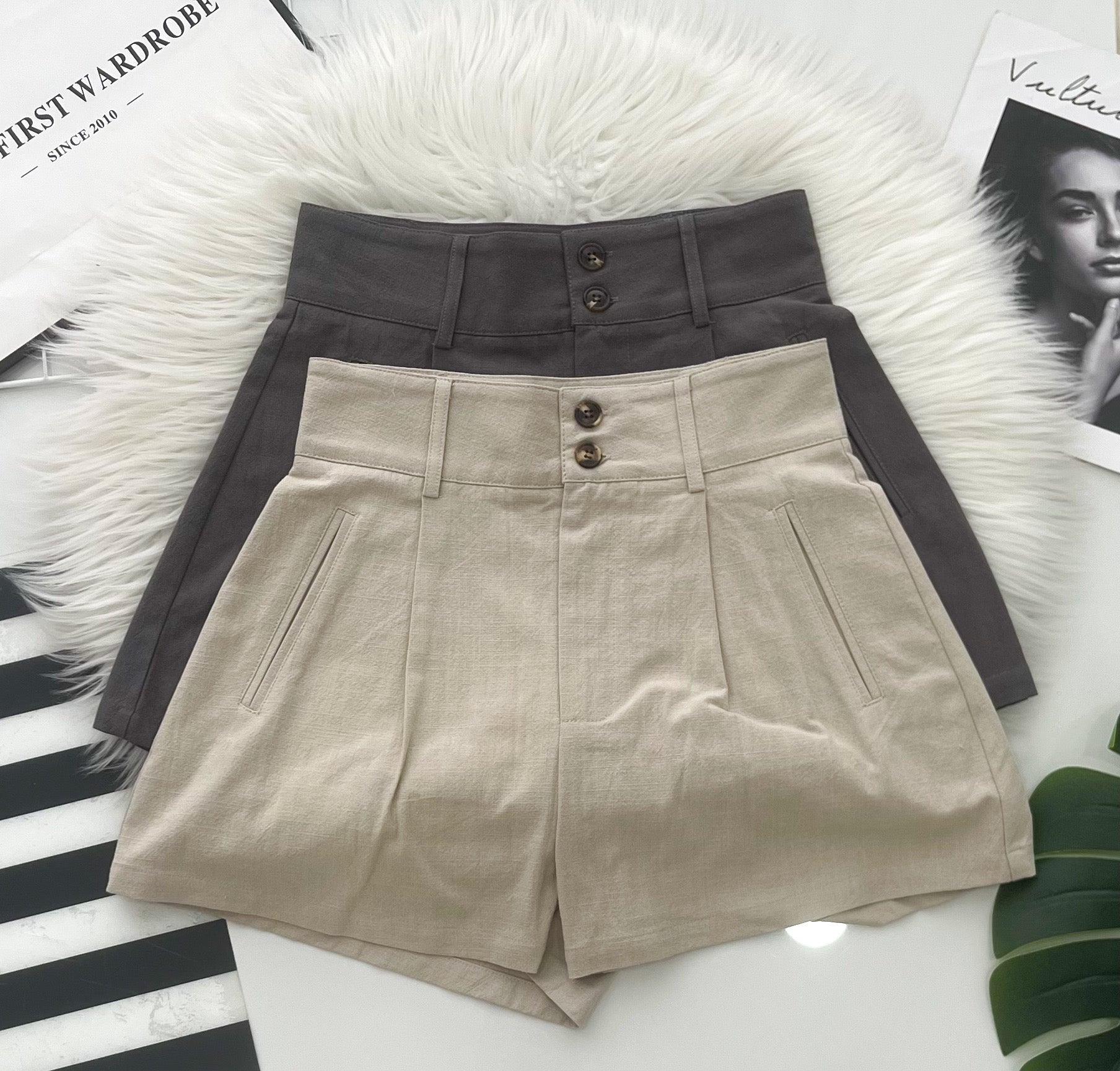 【S2784】高品质版型高腰显瘦棉麻时尚日常百搭短裤，有口袋 ❤️❤️