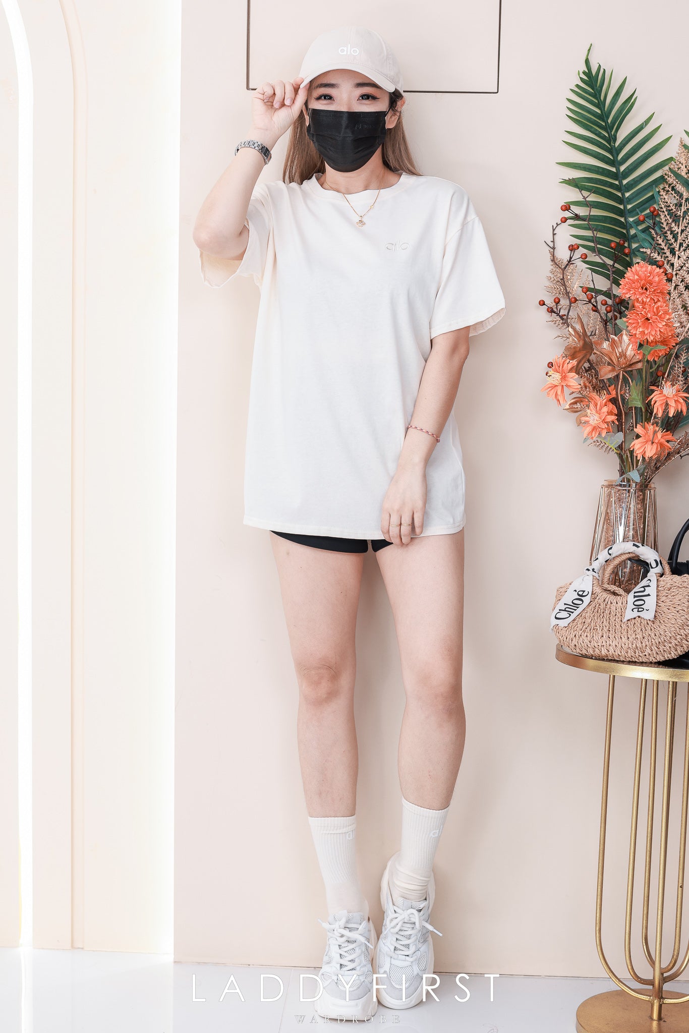 【O2088-1】高品质三件套男女同款圆领短袖alo刺绣Oversized 休闲上衣➕帽子➕袜子 ❤❤