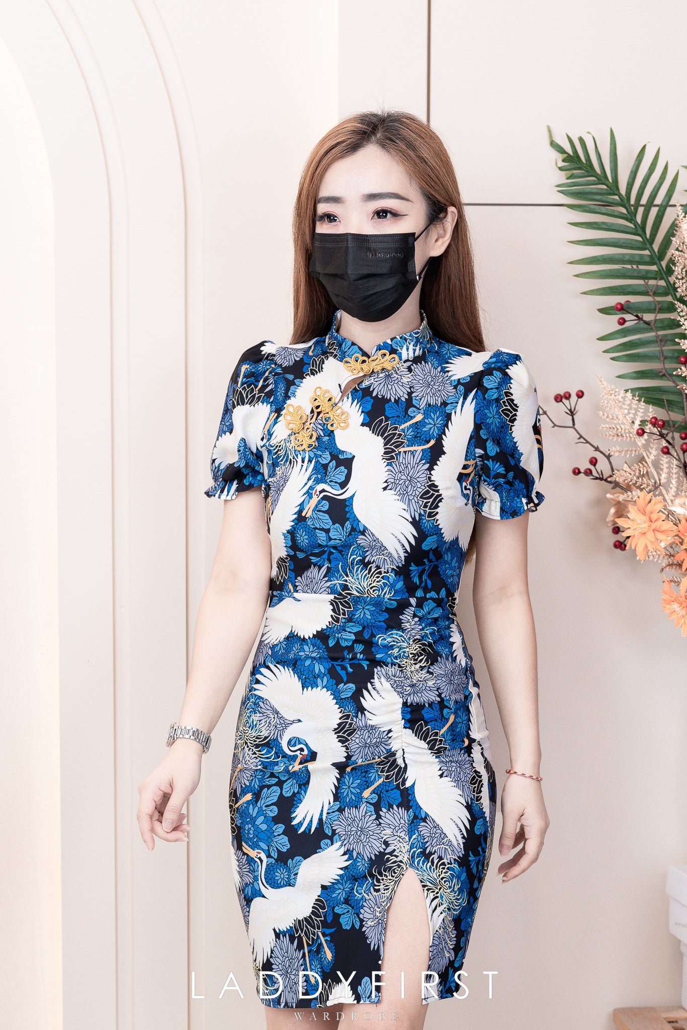 【D3313】独家爆款国潮仙鹤高端唐装旗袍连身裙子【B-R3-C2】