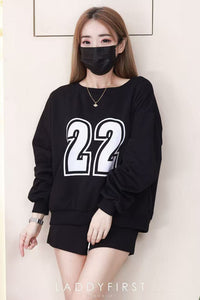 【SS5069】高品质两件式22号印图卫衣棉简约休闲百搭套装 宽松长袖上衣➕松紧腰弹力休闲短裤，有口袋 ❤️❤️ 【C-R1-C6】