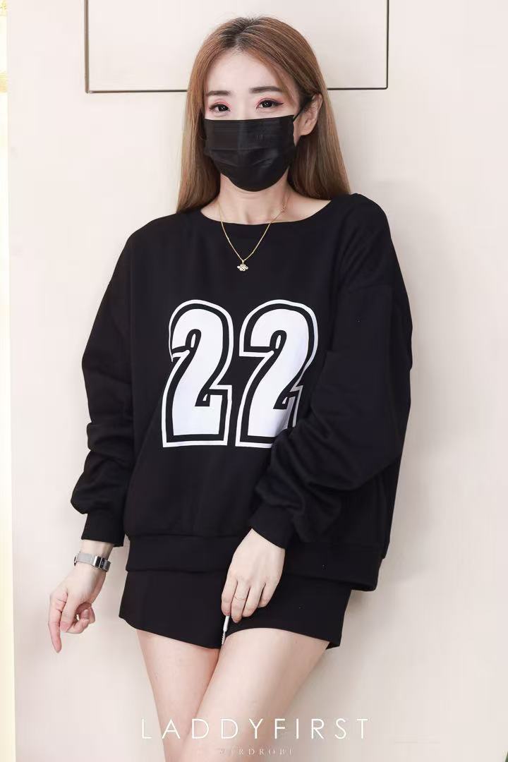 【SS5069】高品质两件式22号印图卫衣棉简约休闲百搭套装 宽松长袖上衣➕松紧腰弹力休闲短裤，有口袋 ❤️❤️ 【C-R1-C6】