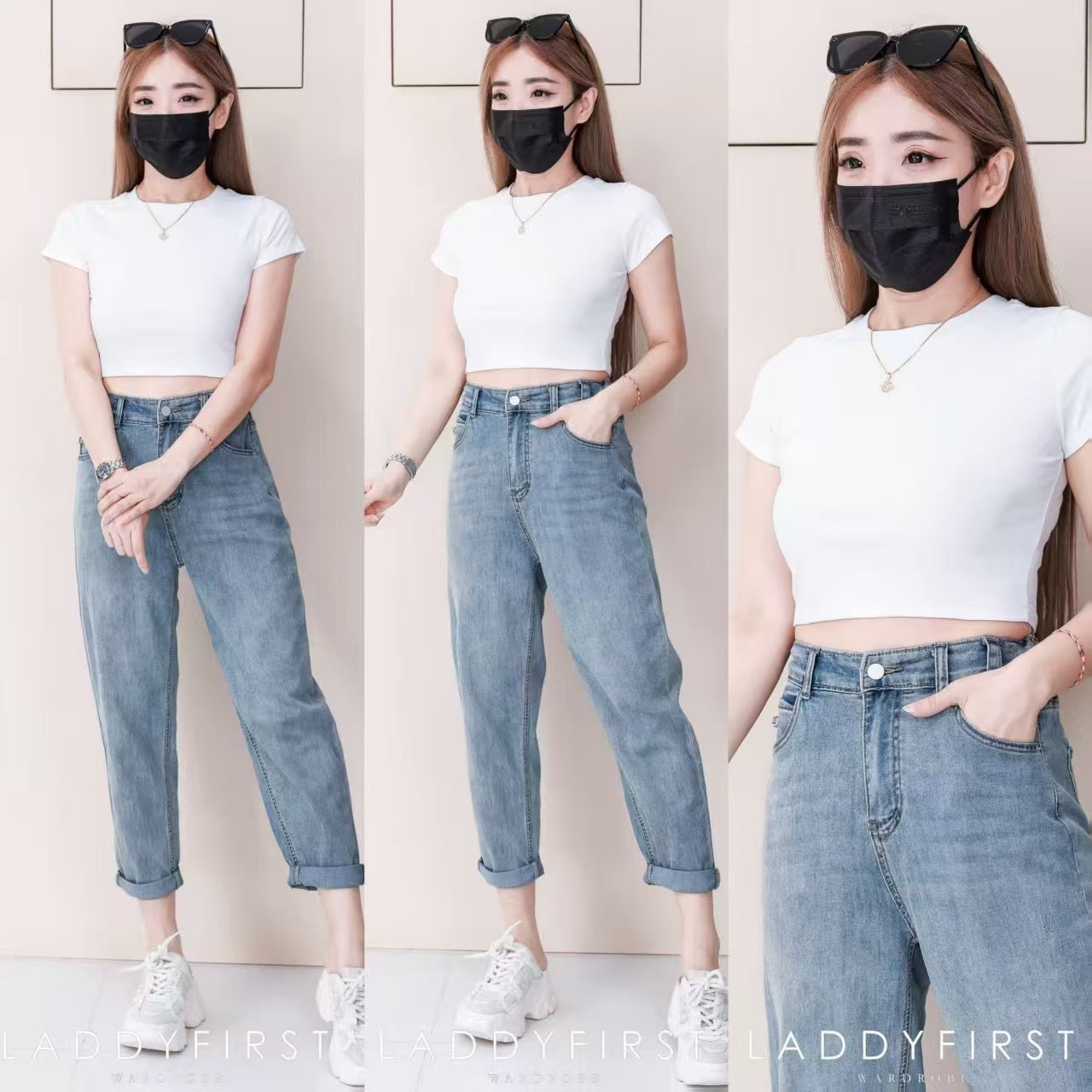 【L2579】高品质COTTON JEANS天丝牛仔弹力高腰长裤，后腰伸缩弹力有口袋 ❤️❤️