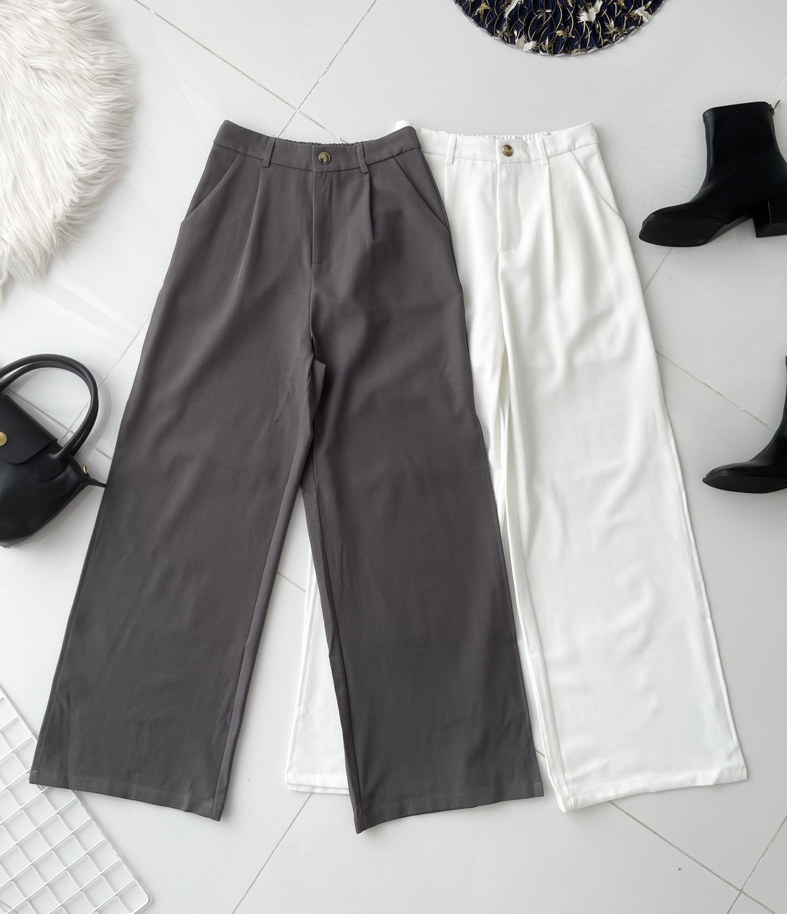 【L6218 / 16996】高品质复古西装两侧开叉设计阔脚高腰百搭长裤，有口袋 ❤️❤️
