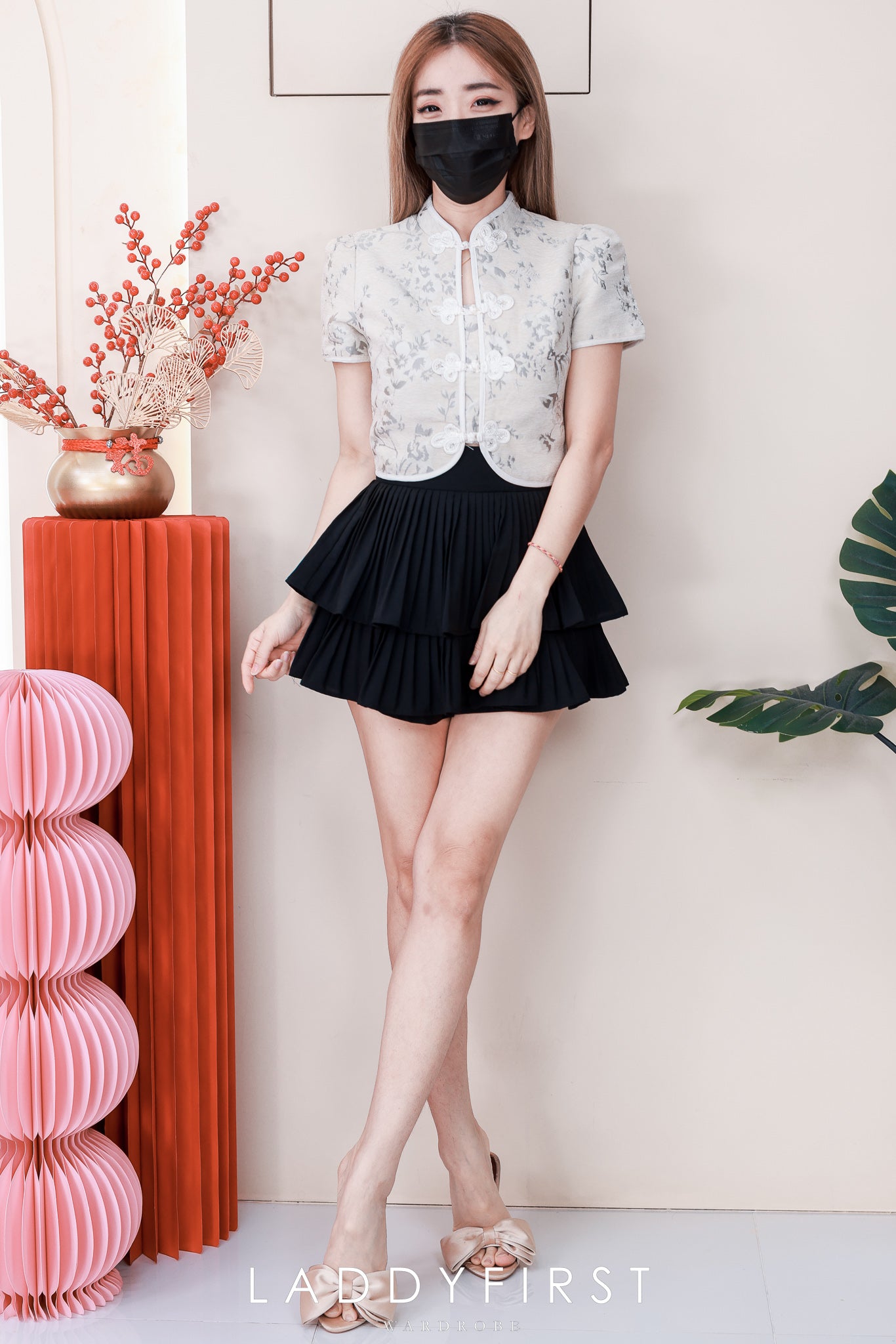 【S68135】【LFW独家小圆饼】【直播间搭配】双层蛋糕百褶荷叶边高腰显瘦西装裙子，内层防走光短裤 ❤️❤️