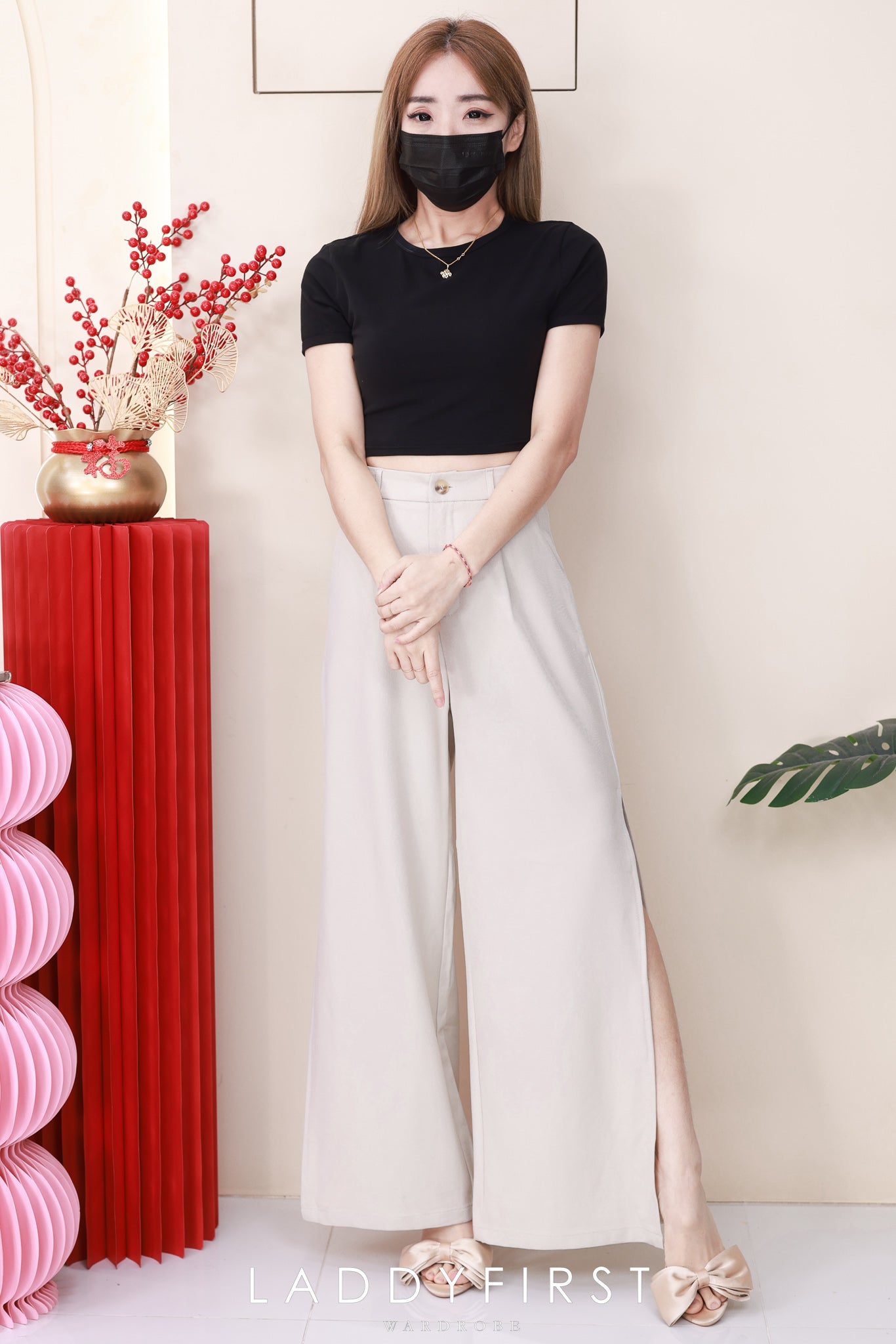 【L6218 / 16996】高品质复古西装两侧开叉设计阔脚高腰百搭长裤，有口袋 ❤️❤️