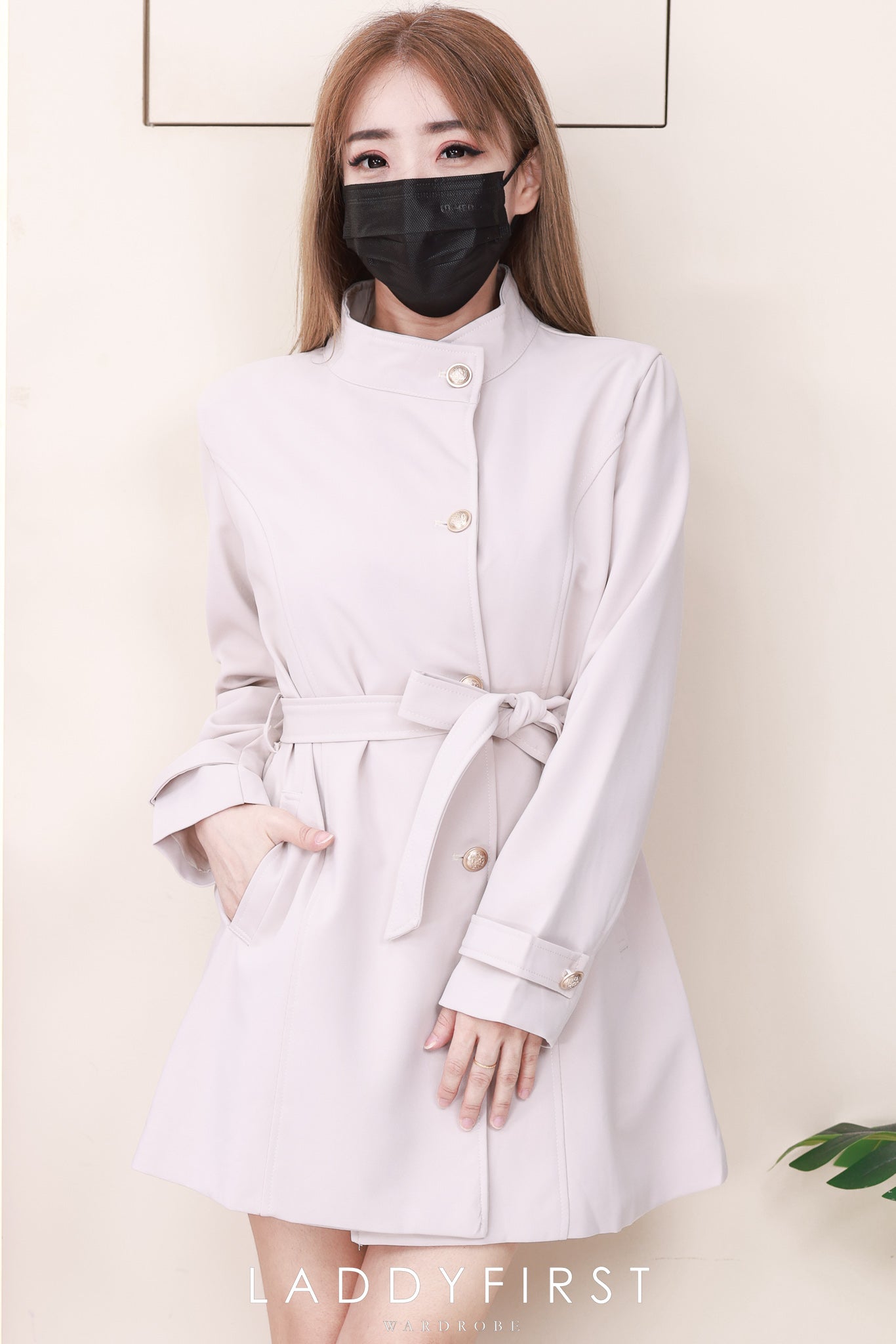 【JK2358】高品质韩式度假风气质立领长袖风衣外套/连身裙子，自辨腰带收腰，有口袋 ❤️❤️