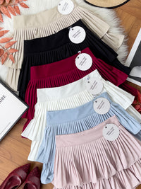 【S68135】【LFW独家小圆饼】【直播间搭配】双层蛋糕百褶荷叶边高腰显瘦西装裙子，内层防走光短裤 ❤️❤️ 【C-R3-C5】