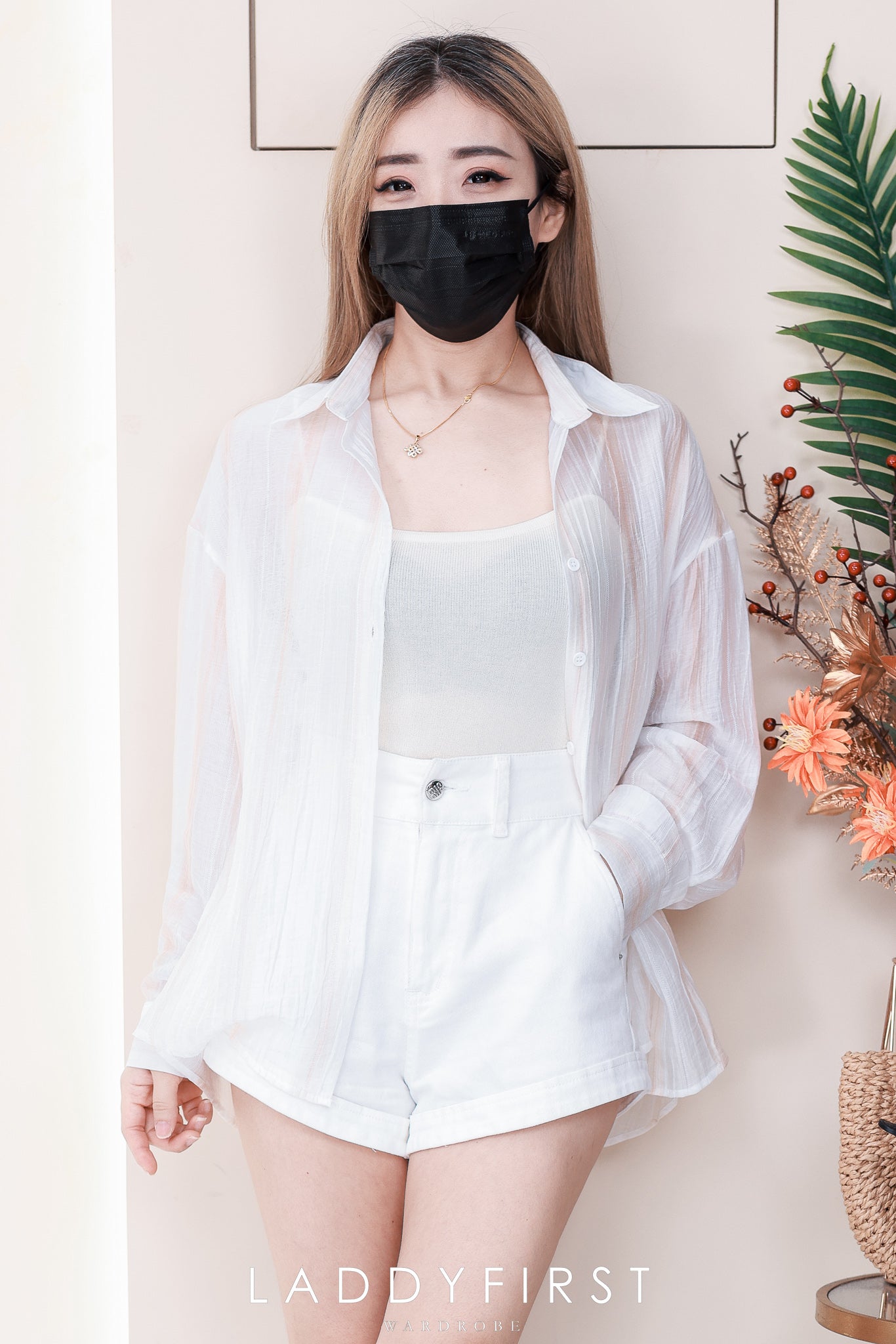 【T8845】高品质两件式韩风轻薄衬衫长袖上衣➕针织弹力内搭上衣  🎁 附送发圈 ❤️