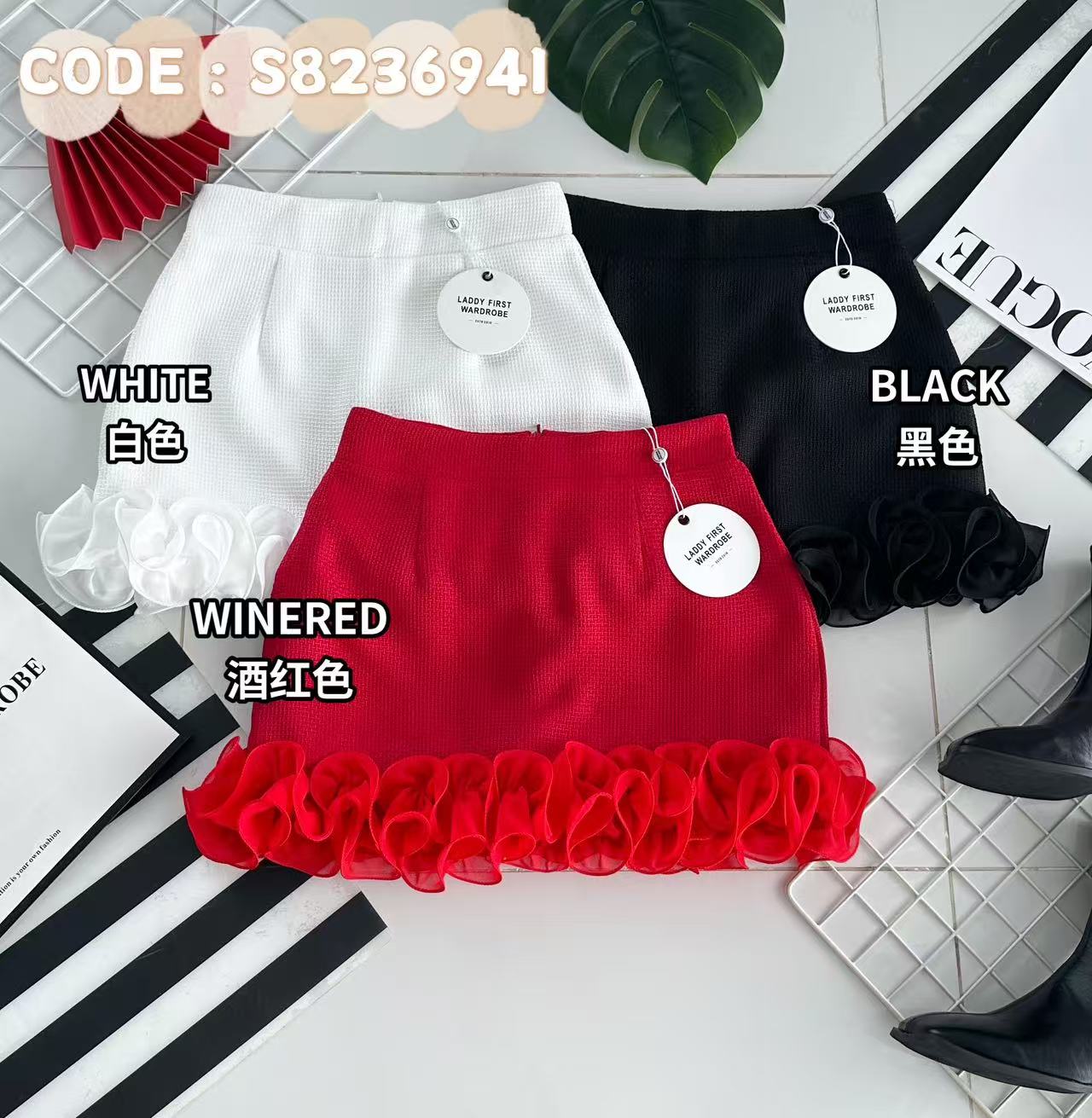 【S8236941】【LFW独家小圆饼】独家爆款高品质时尚气质高级仙气小香风拼接下摆立体花瓣高腰百搭裙子 ❤️❤️