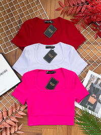 【T3369】独家爆款大U领短袖纯棉弹力休闲百搭上衣【A-R1-C3】