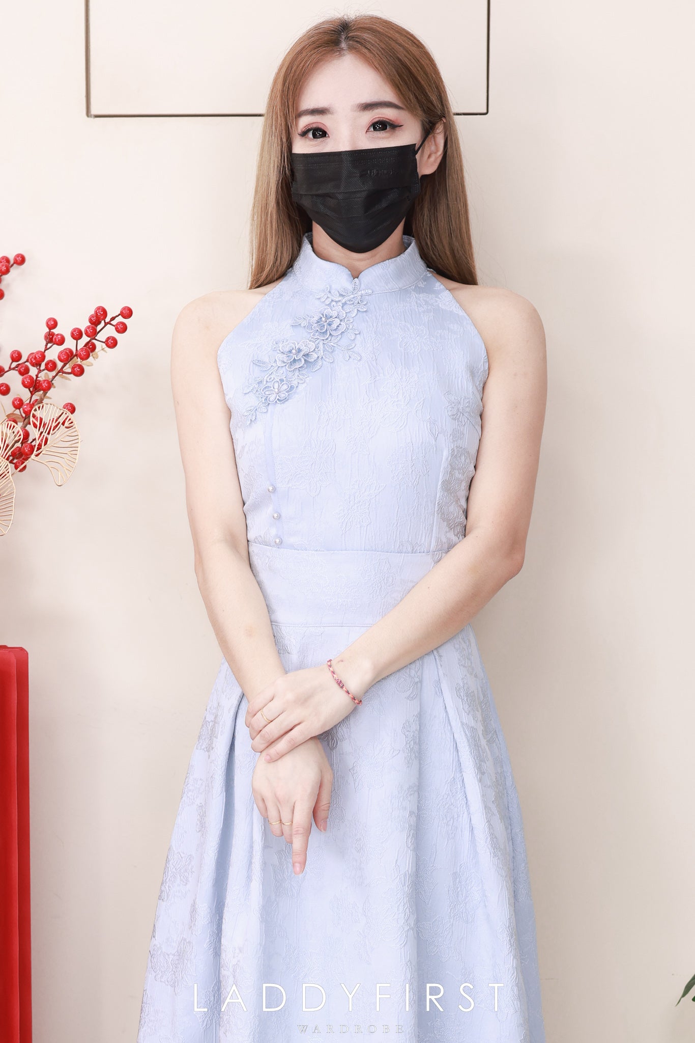 【SS2611】高品质两件式女神款提花旗袍套装 立体花瓣CUT in旗袍上衣➕大摆裙提花高腰裙子，有口袋 ❤️❤️