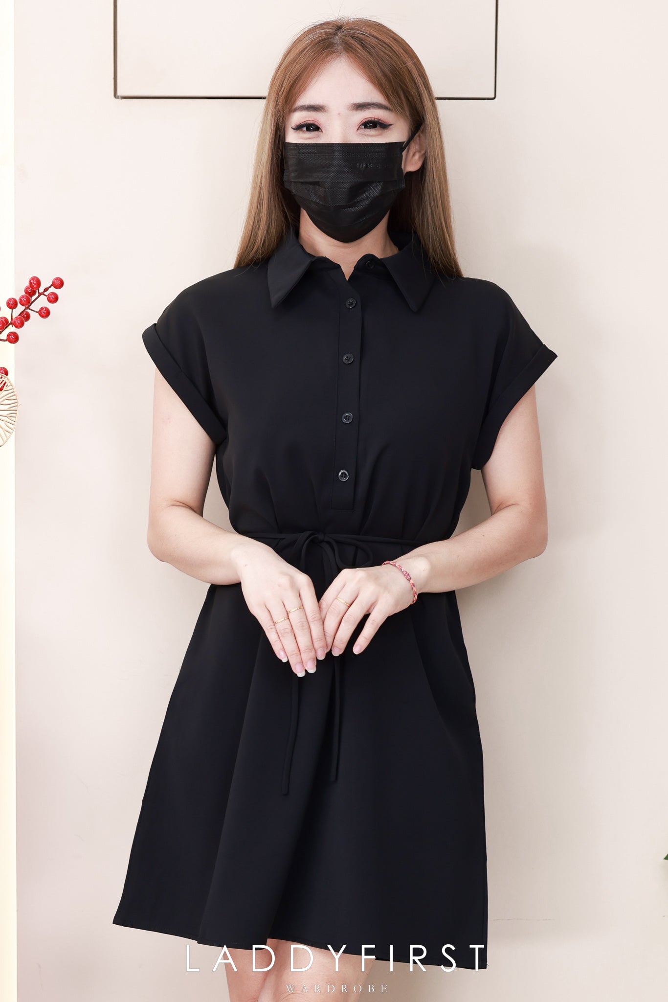 【D1783】独家爆款高品质翻领短袖收腰自绑细带西装垂感慵懒休闲风连身裙子，有口袋 ❤️❤️【A-R2-C1】