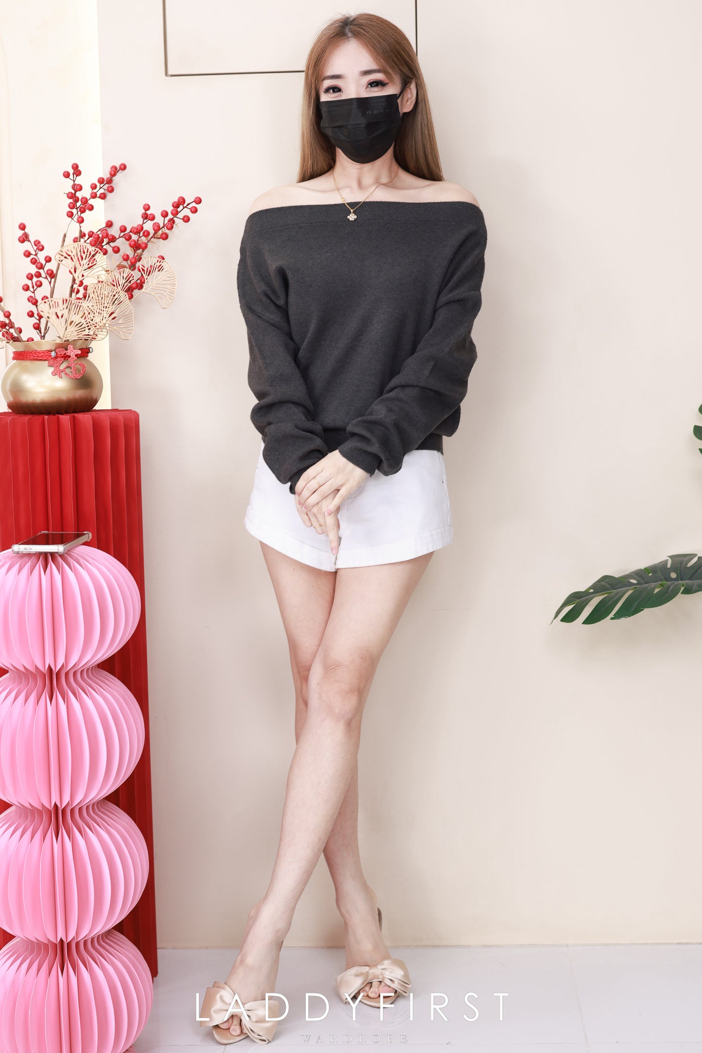 【T2923】高品质韩风性感斜肩简约又气质针织长袖上衣 ❤❤