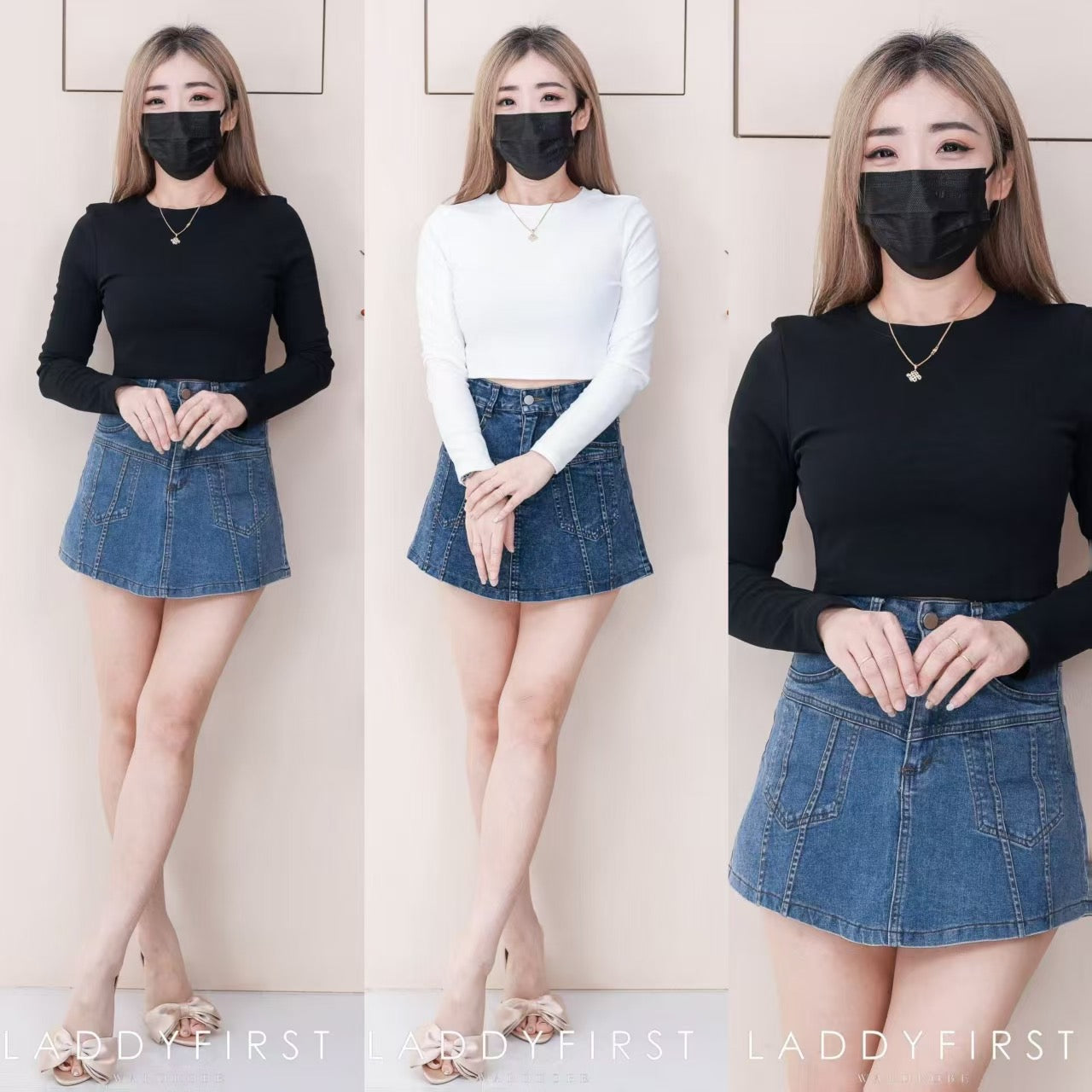 【S3524】独家爆款高品质牛仔COTTON JEANS简约显瘦显腿长百搭牛仔高腰裤裙，有口袋 ❤️❤️