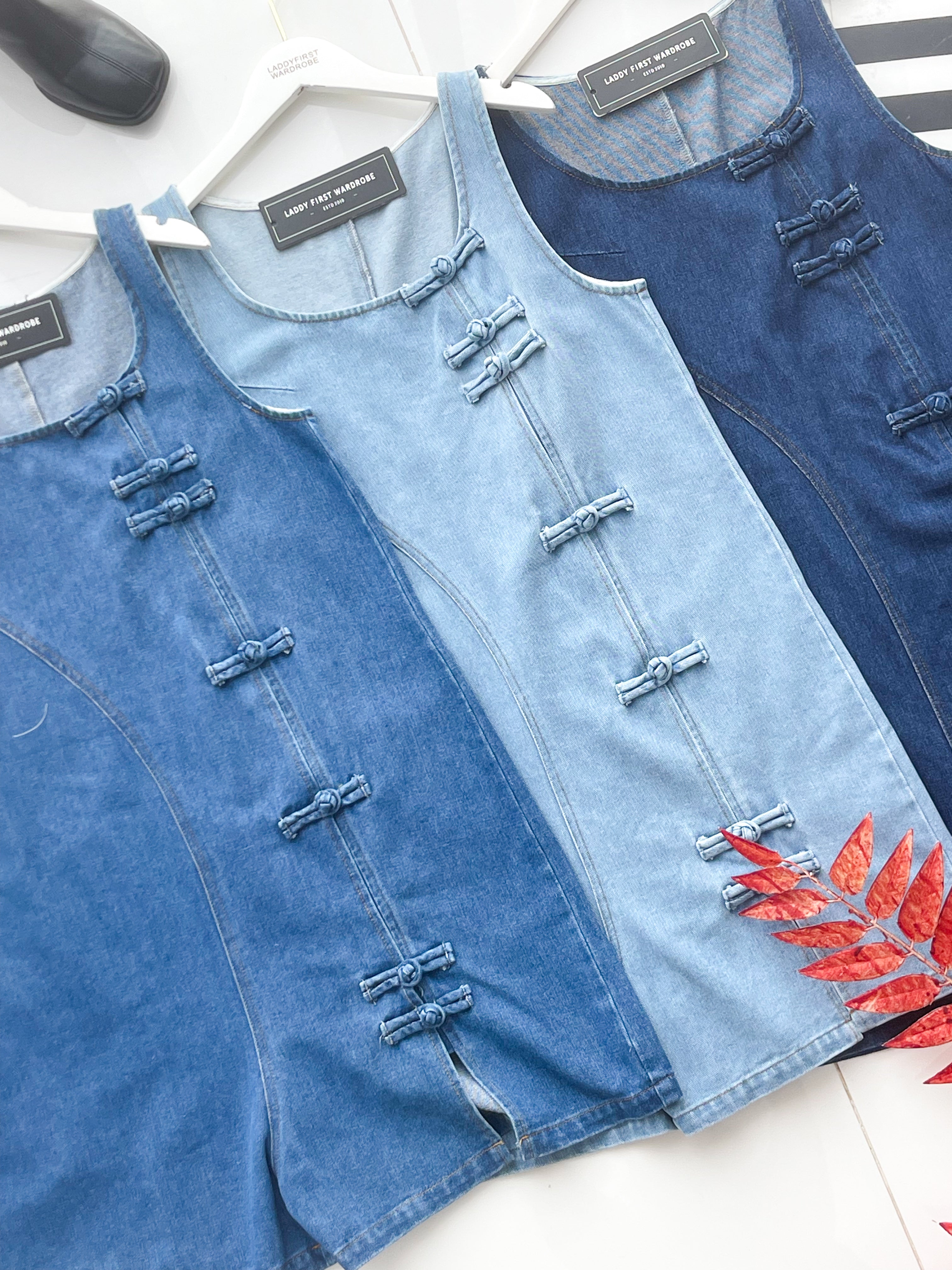 【D7701】高品质宽松港风减龄休闲复古风牛仔旗袍连身裙子 ❤❤【C-R1-C2】