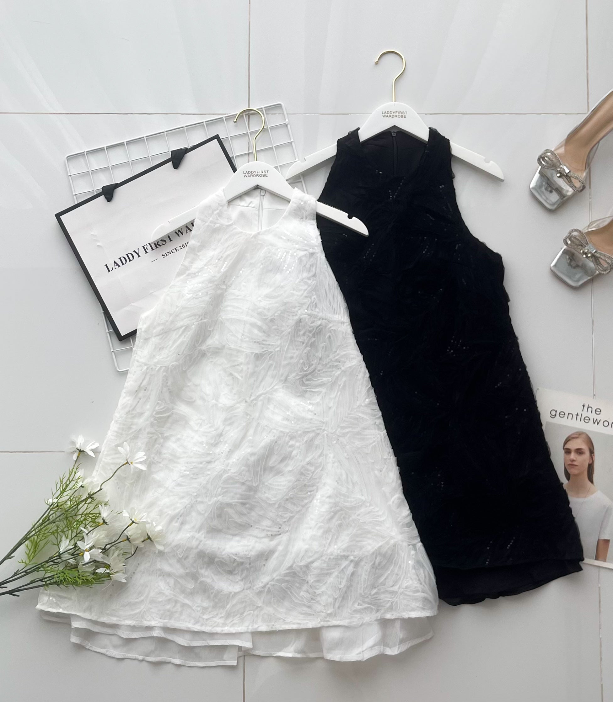 【D77167】高品质仙气温柔风亮片网纱雪纺宽松连身裙子 ❤❤