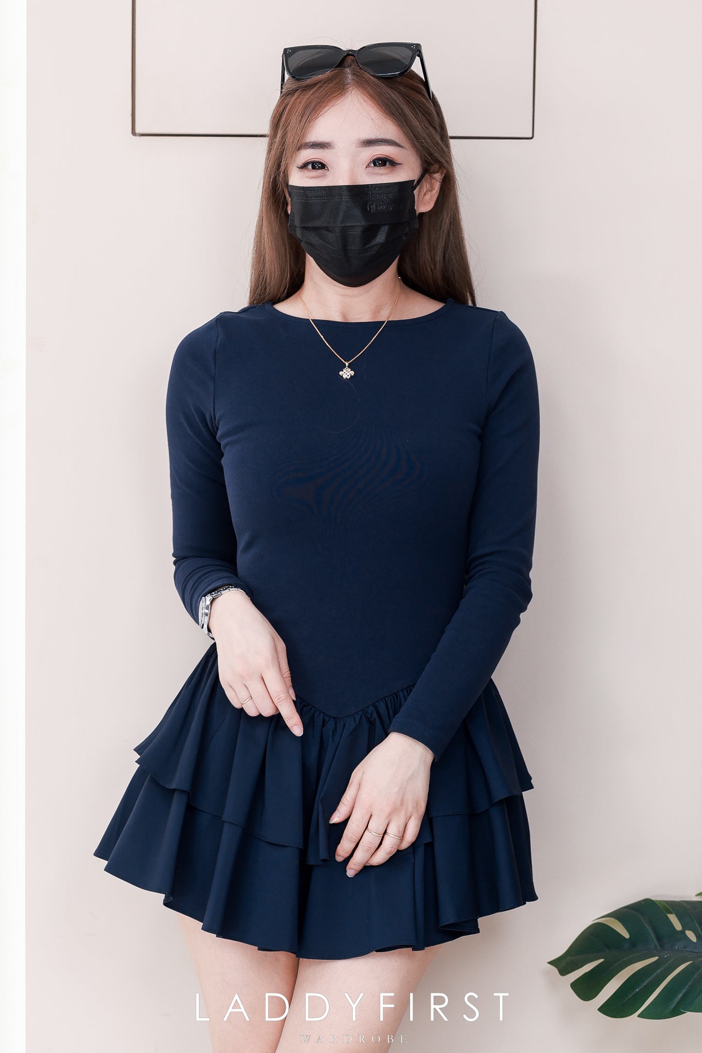 【D3522】【LFW独家小圆饼】高品质ZR欧美式纯棉弹力修身拼接百褶蛋糕连身裙子，内层有里布短裤 ❤️❤️