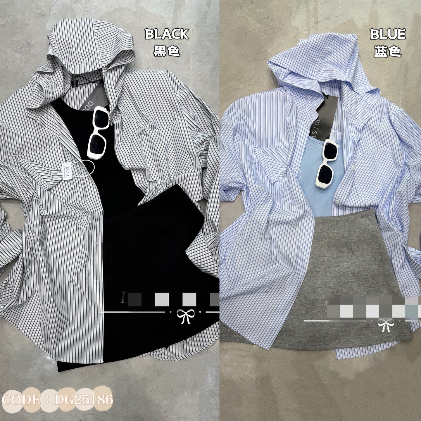 【SS25186】*强力推荐款＊高品质韩版三件套 , 衬衫连帽外套 ➕ 厚棉背心 ➕百搭裤裙 ❤️ 【D-R1-C4】
