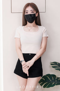 【T50155】独家爆款高品质方领短袖纯棉弹力简约日常百搭款上衣 ❤❤ 【B-R1-C5】