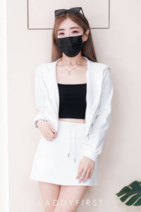 【SS3531】【独家小圆饼】高品质两件式卫衣棉简约休闲百搭套装 连帽长袖短版上衣外套➕抽绳松紧弹力高腰百搭裙子，内层有里布短裤，有口袋 ❤️❤️【F-R3-C6】