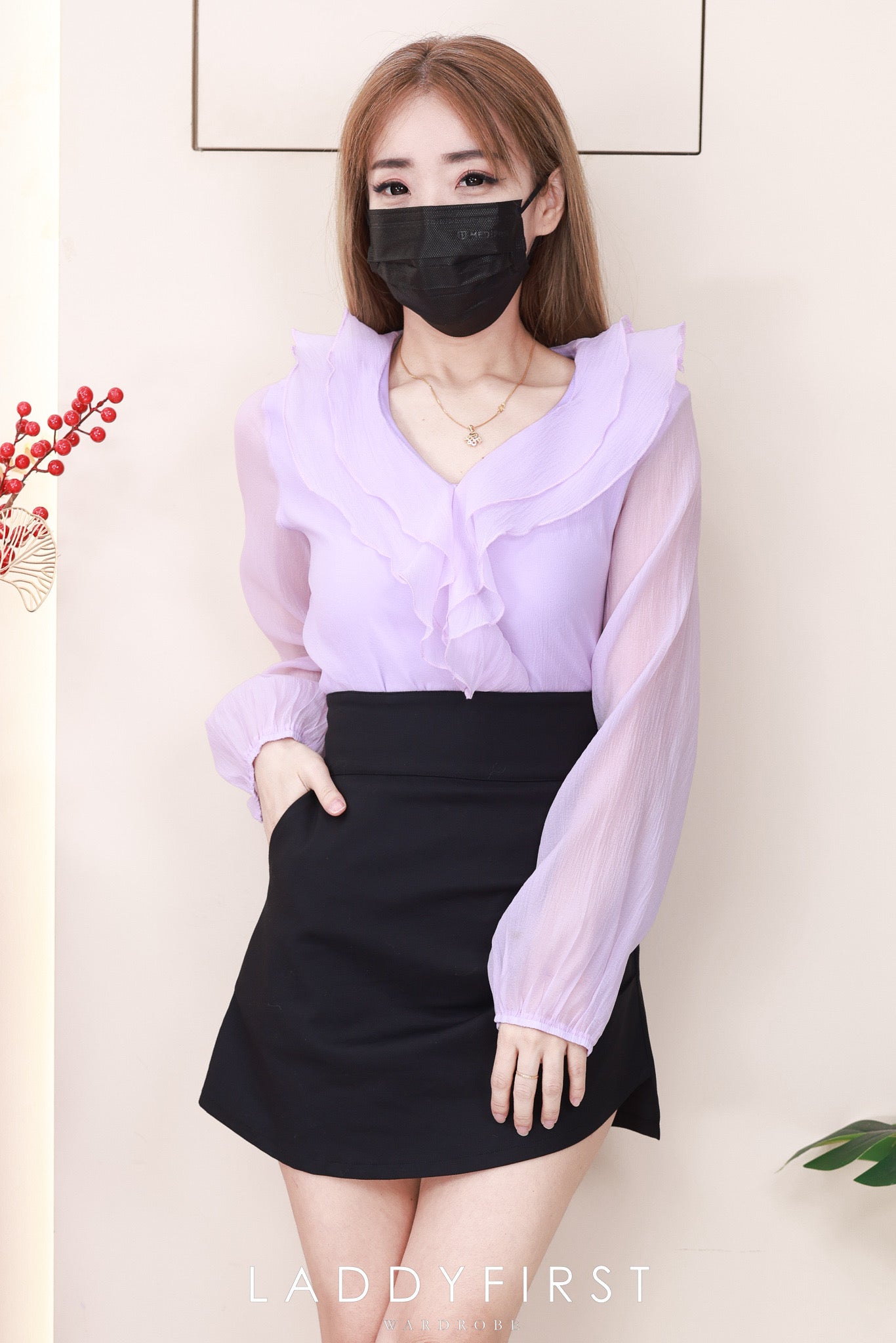 【T2740】高品质日系温柔风荷叶边雪纺长袖上衣 ❤❤