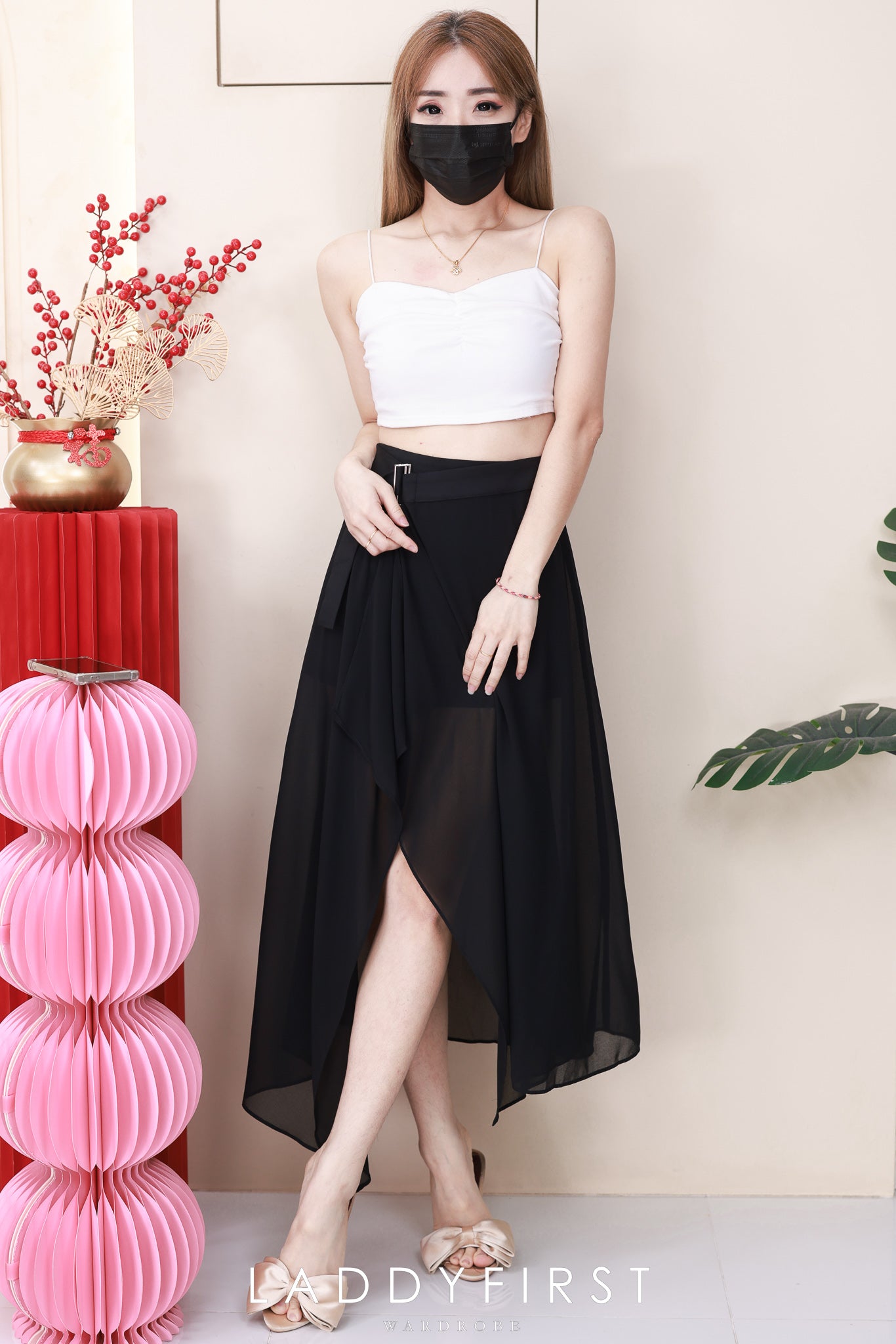 【L50013 / 16054】高品质假两件内层西装短裤拼接雪纺网纱裤裙 ❤️❤️