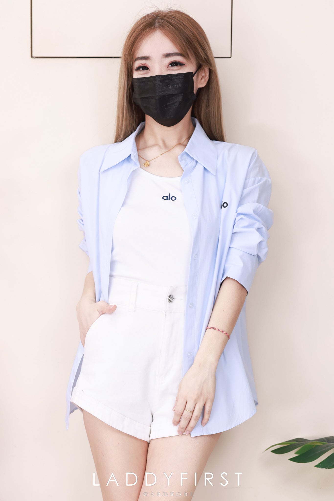 【T2137】高品质alo 刺绣韩式宽松版翻领长袖衬衫上衣➕纯棉弹力内搭上衣❤❤