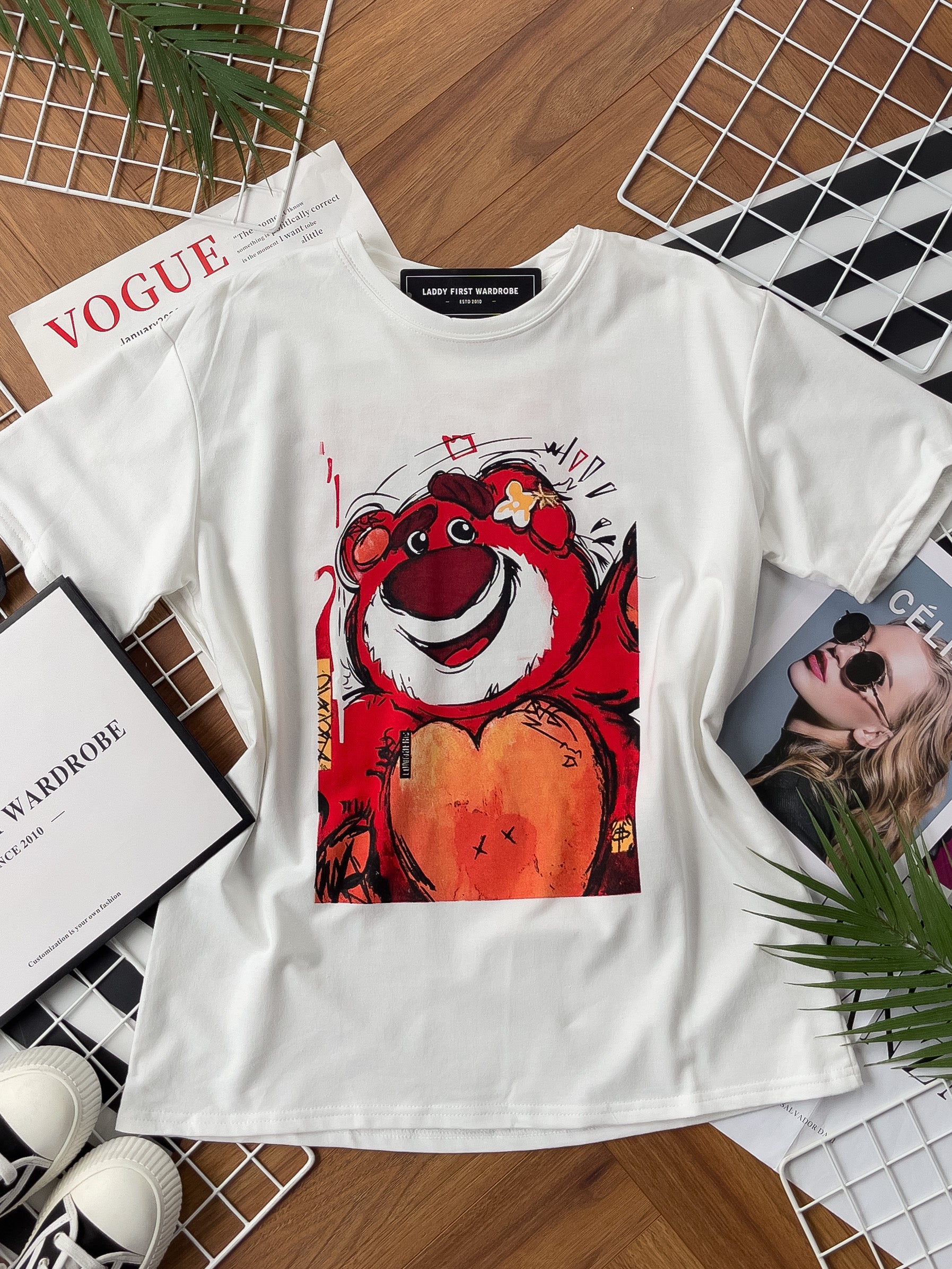 【O3003】草莓熊印图宽松休闲 Oversized Tee ❤❤