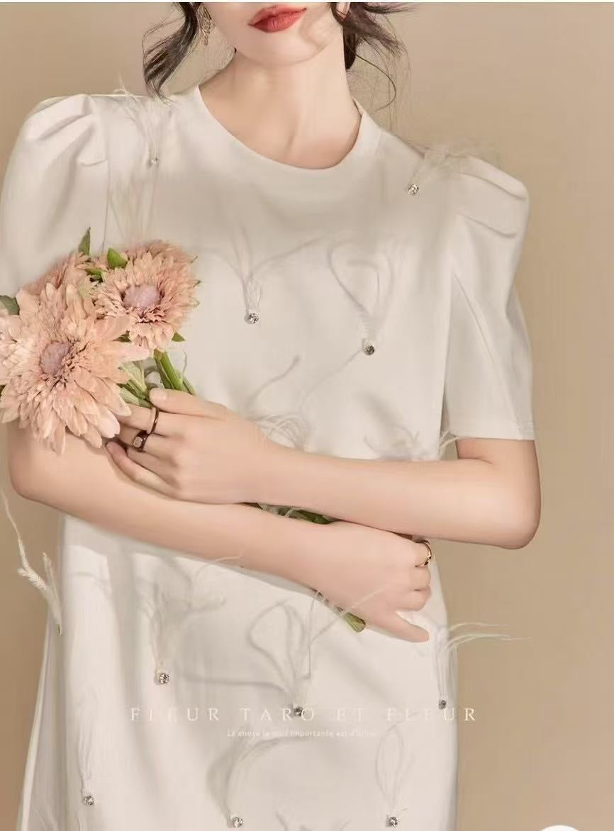 【D8808】🌟现货🌟高品质羽毛水钻时尚甜美连身裙子 ❤️❤️【A-R1-C5】