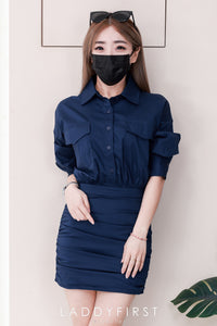 【D3488】🧧 宠粉福利回馈 🧧 【LFW独家小圆饼】高品质法式翻领长袖收腰显示包臀衬衫连身裙子 ❤️❤️ 【D-R2-C1】